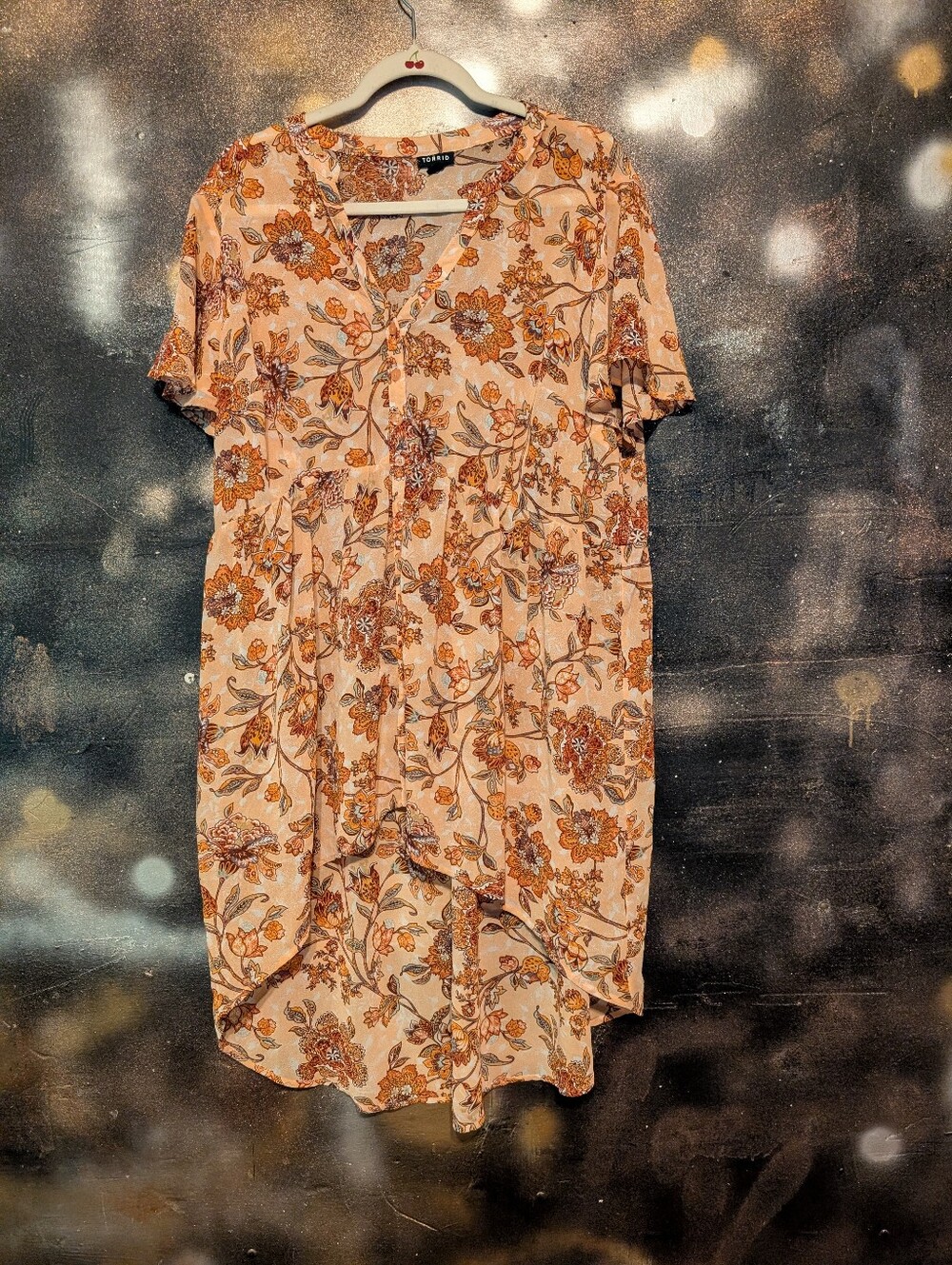 Torrid Floral High-Low Dress in Peach and Rust